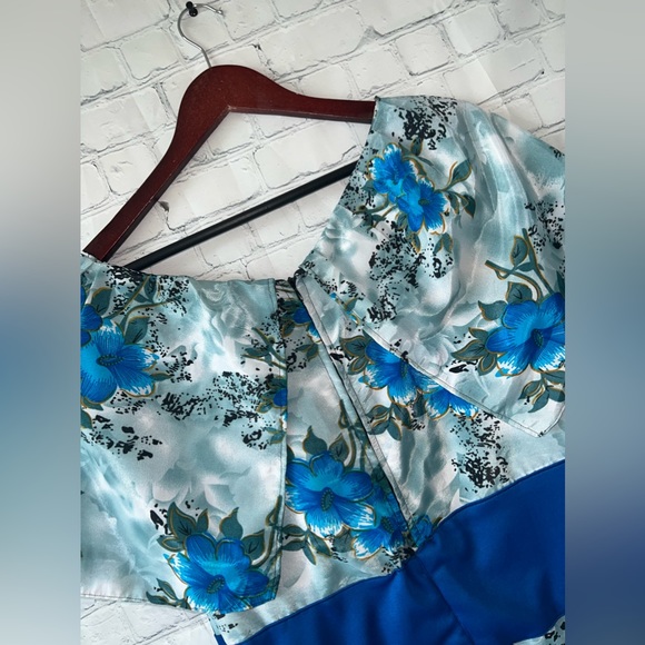 Floral Blue & Green Long Sleeveless Flower Dress size XL - Picture 13 of 15